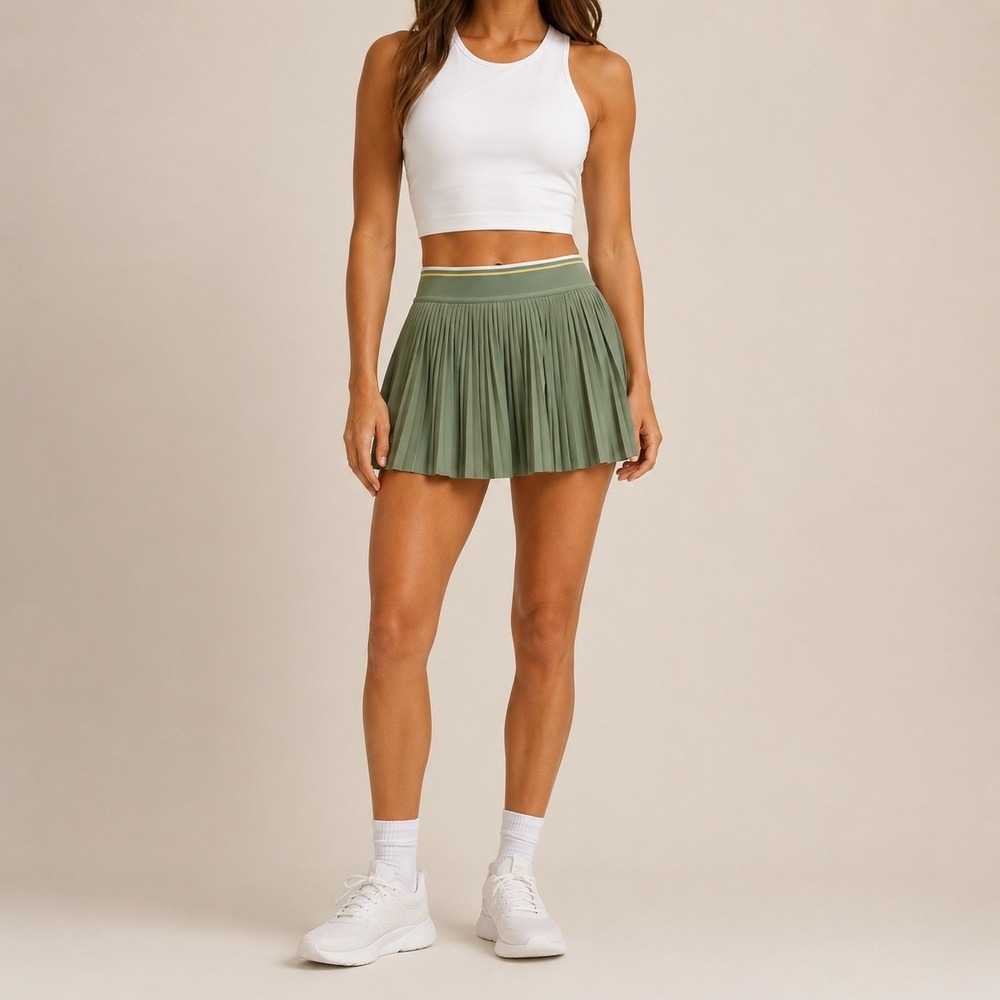 Lululemon Collegiate Pleated Tennis Skirt Sage Green El Waist Skort Womens Sz 2